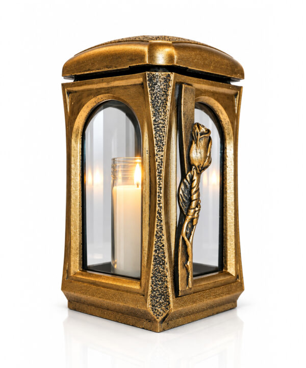 złoty znicz żywiczny lampion retro motyw róży